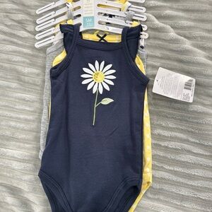 Hudson Baby Navy and Yellow Daisy Bodysuit Set